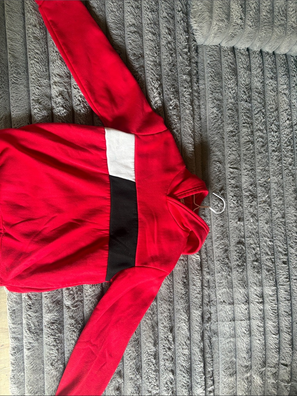 Kids Red Color-Block Pullover Sweater with White and Black Accent
